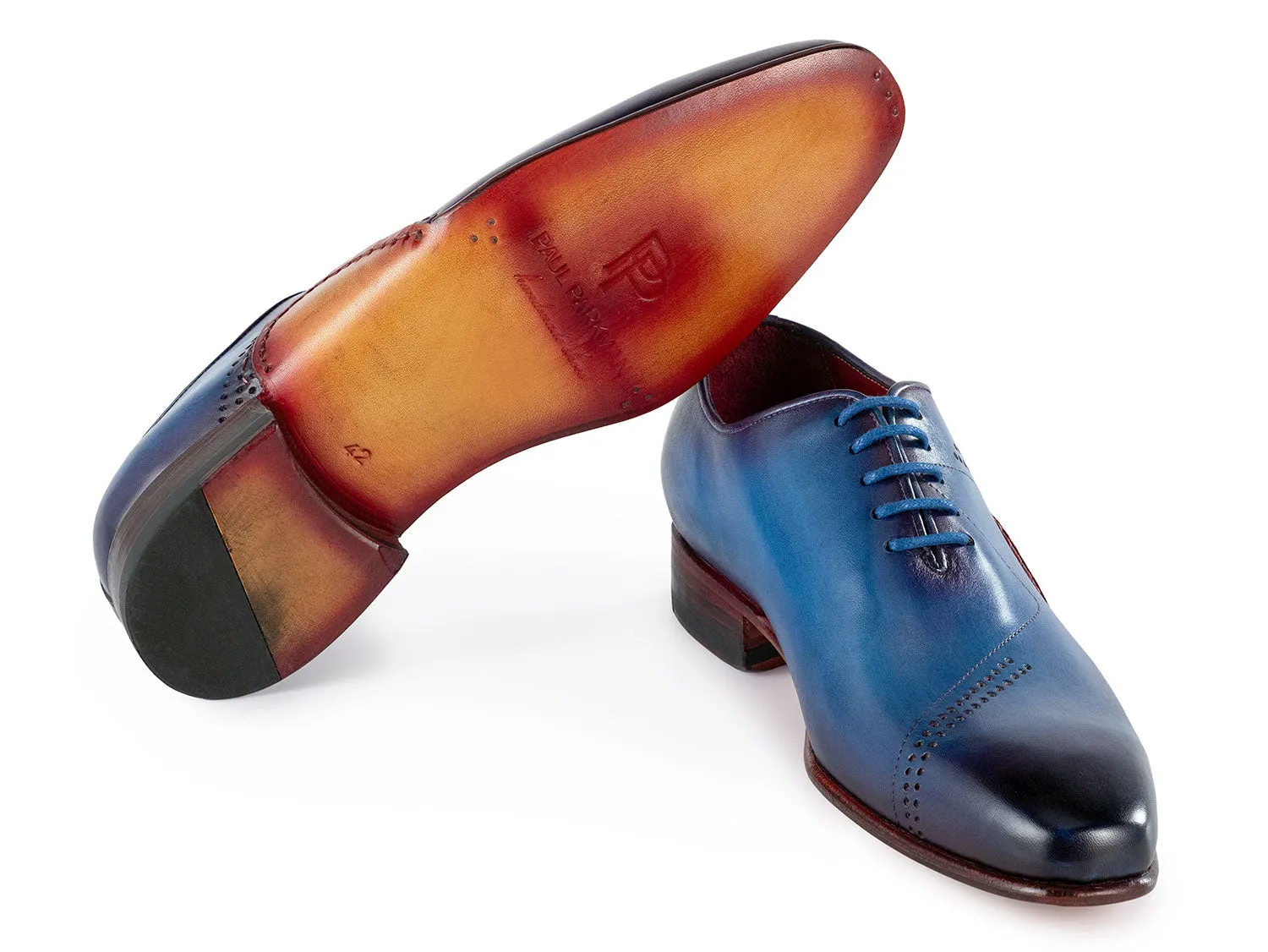 Paul Parkman Chaussures Paul Parkman Opanka pour Hommes Oxfords de Construction Peints à la Main en Bleu