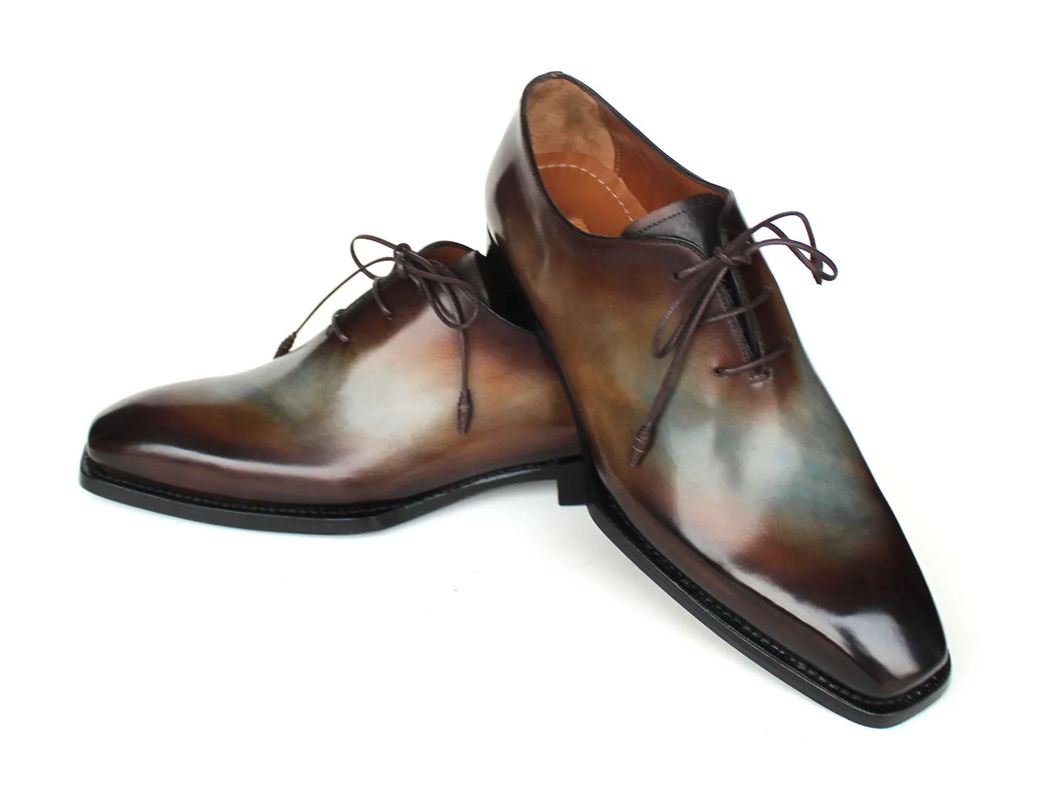 Paul Parkman Chaussures Paul Parkman Oxfords Wholecut Goodyear Patiné pour Homme en Marron & Bleu