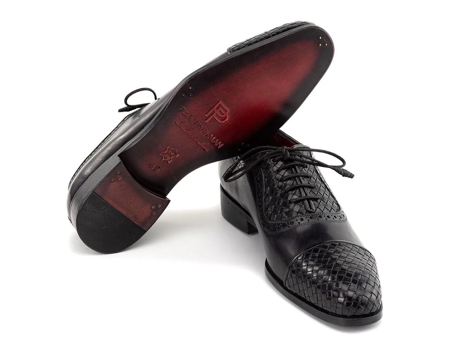 Paul Parkman Chaussures Paul Parkman Chaussures Oxford en Cuir Tressé à Bout Rond pour Homme en Noir