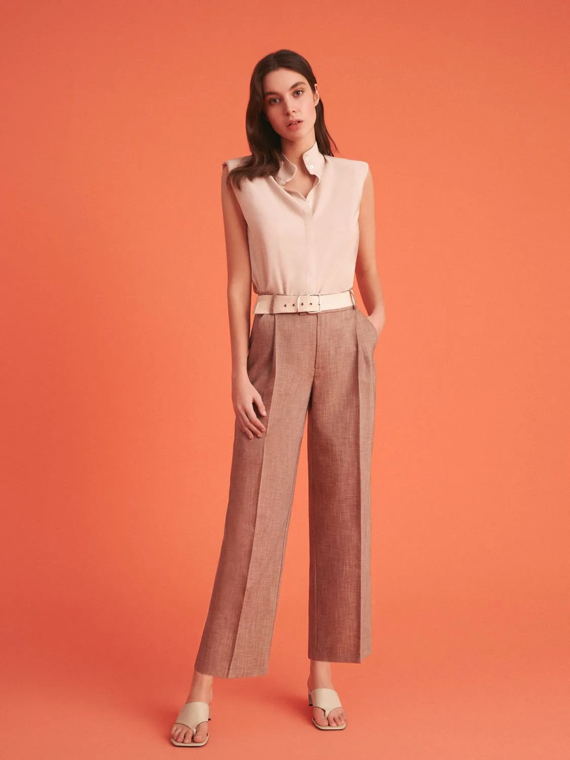 Pantalon à plis taille haute