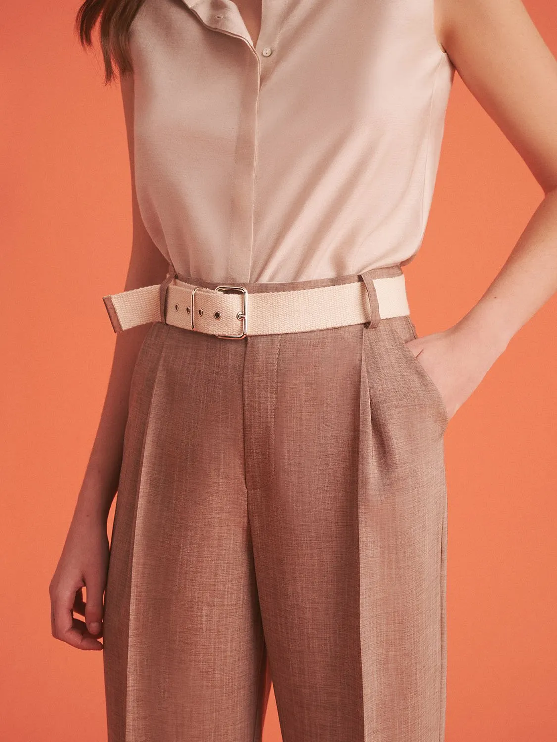 Pantalon à plis taille haute