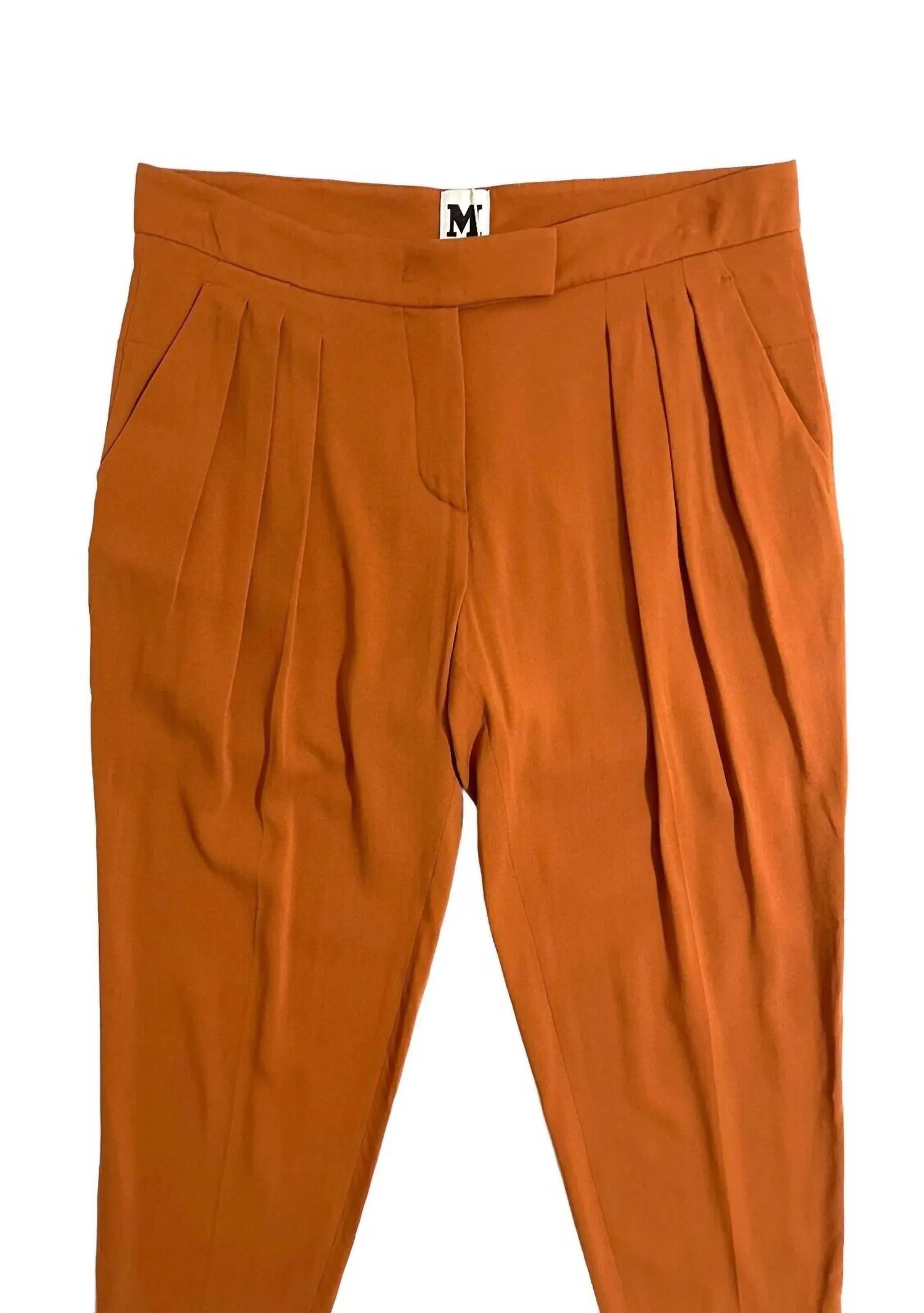 Pantalon en soie plissée orange