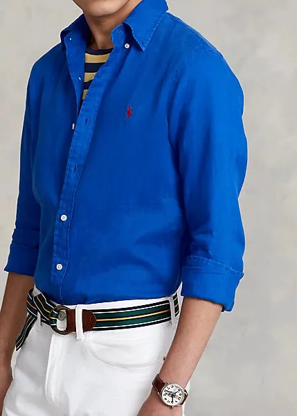 Polo Ralph Lauren - Chemise en lin ajustée - Bleu Royal Heritage Vêtements Polo Ralph Lauren