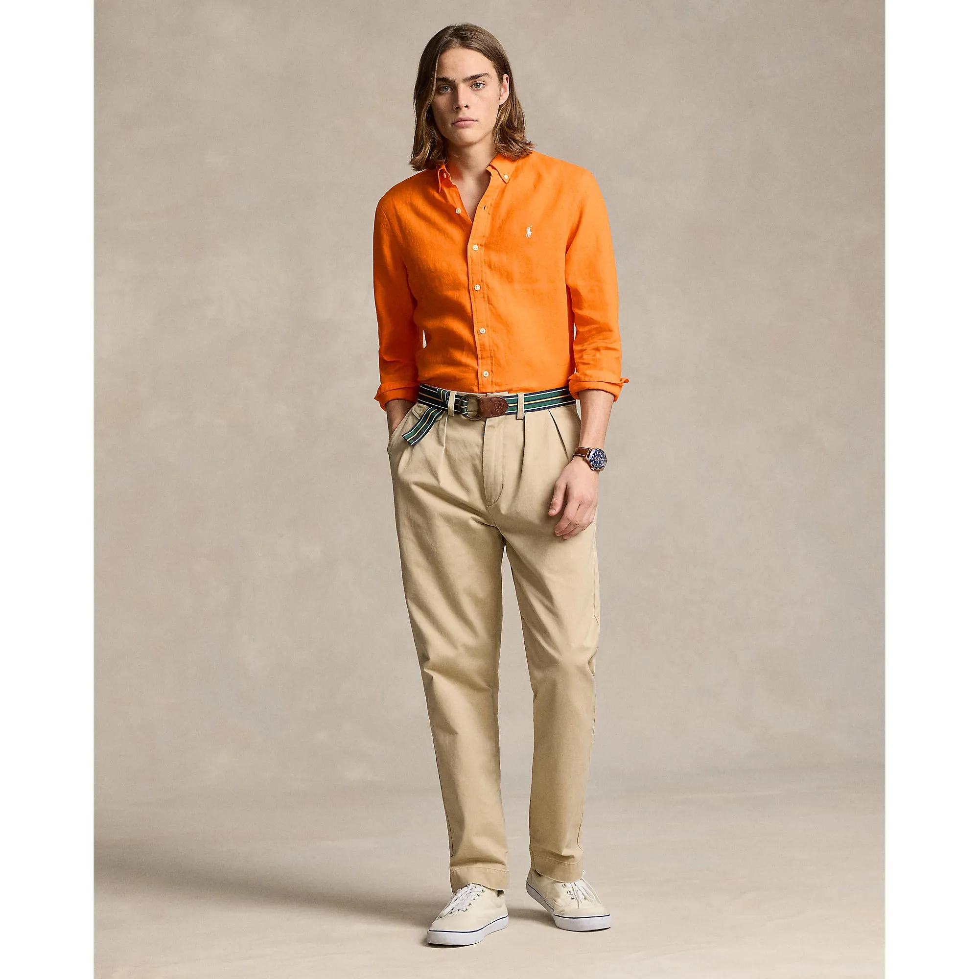 Polo Ralph Lauren - Chemise en lin - Orange Signal Vif Vêtements Polo Ralph Lauren