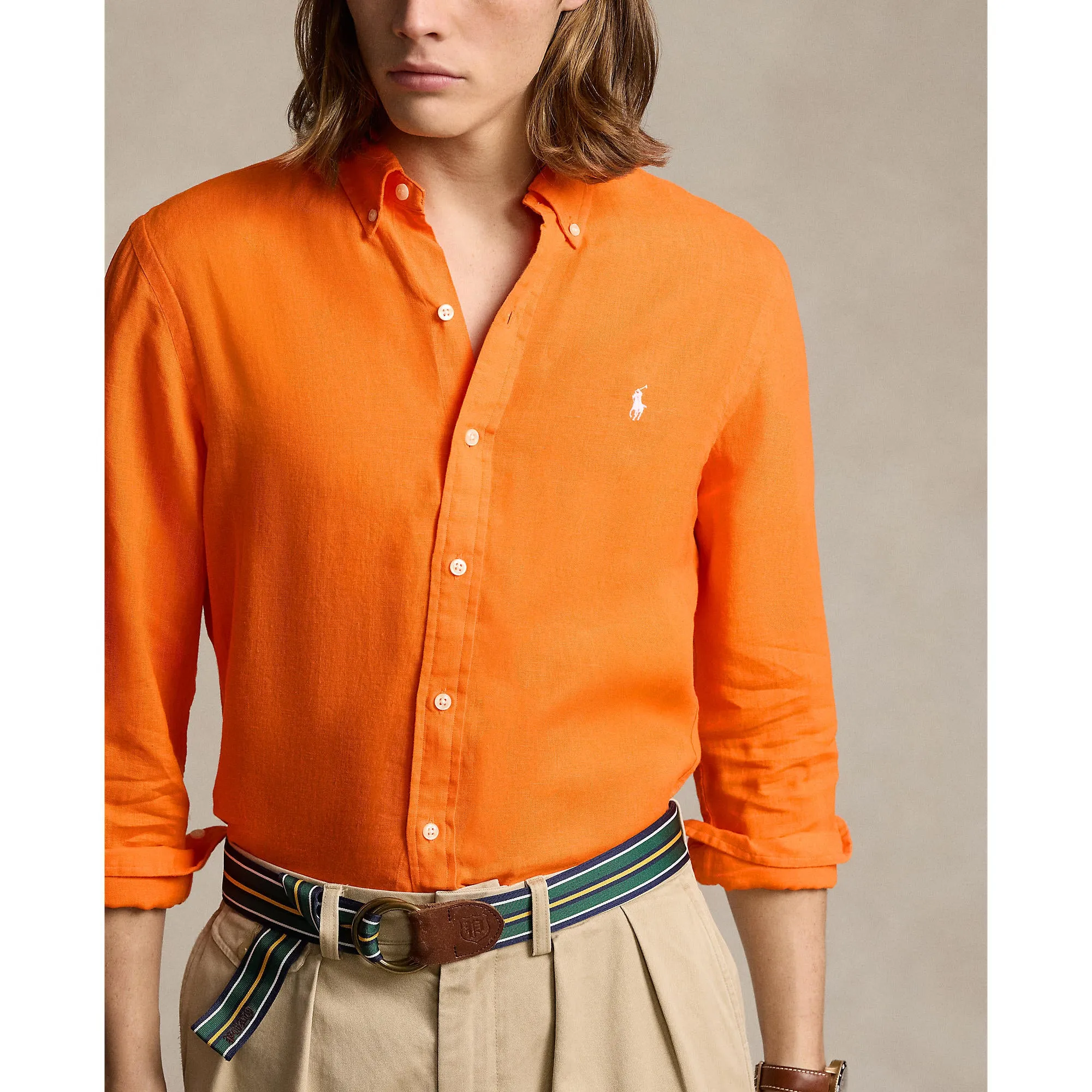 Polo Ralph Lauren - Chemise en lin - Orange Signal Vif Vêtements Polo Ralph Lauren