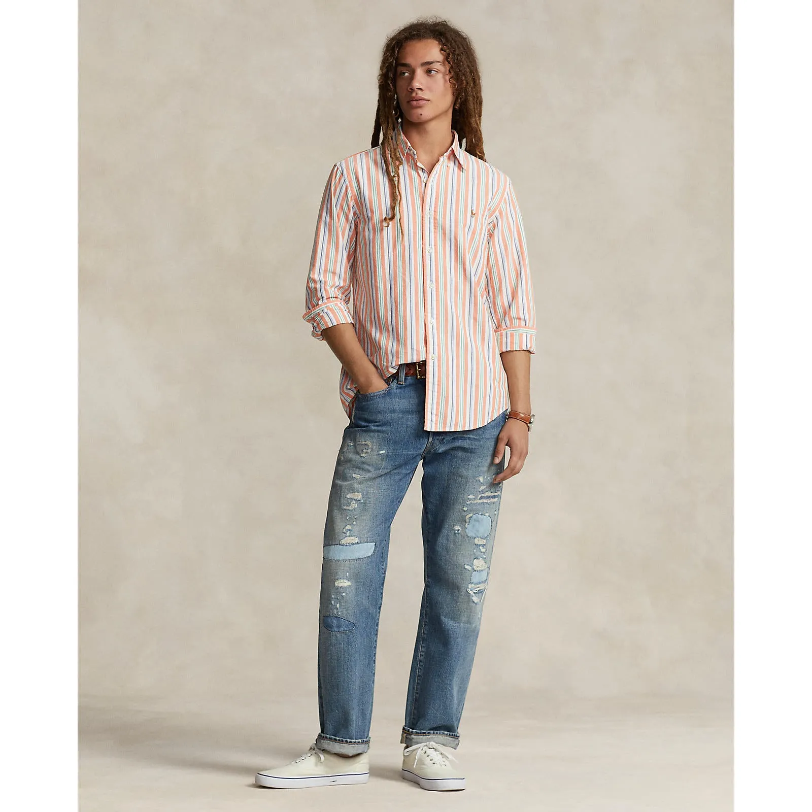 Polo Ralph Lauren - Chemise Oxford - Rayée - Orange, Blanc, Multicolore - Vêtements Polo Ralph Lauren