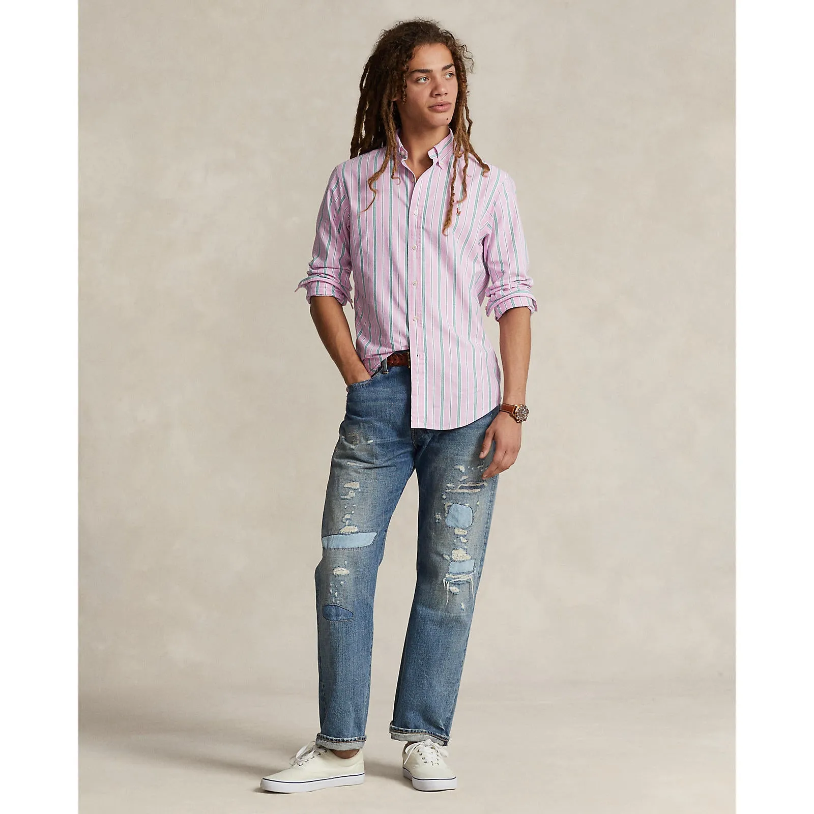 Polo Ralph Lauren - Chemise Oxford - Rayée - Rose, Vert & Blanc Vêtements Polo Ralph Lauren