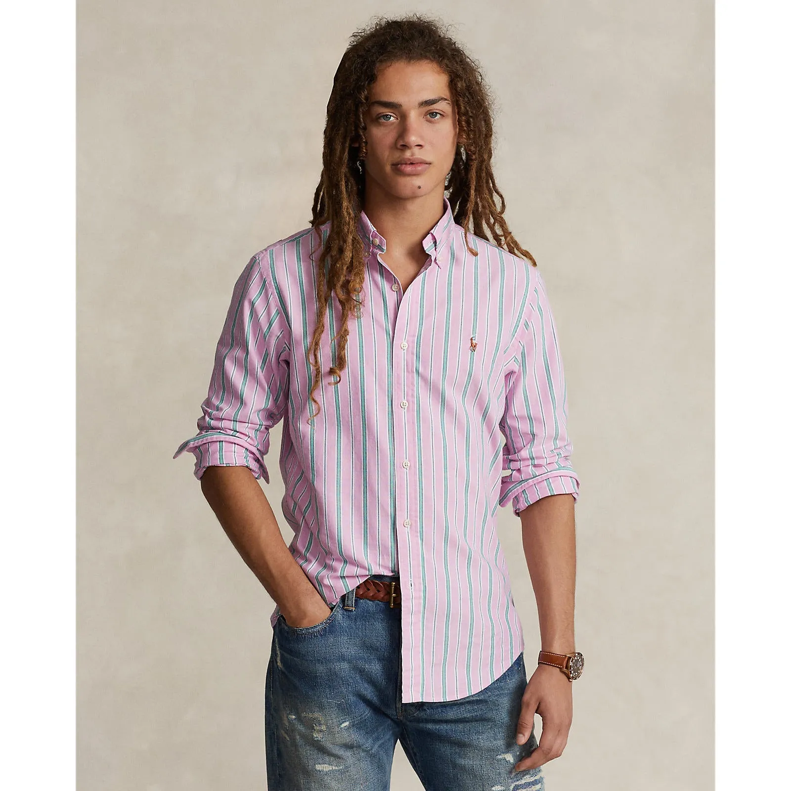 Polo Ralph Lauren - Chemise Oxford - Rayée - Rose, Vert & Blanc Vêtements Polo Ralph Lauren