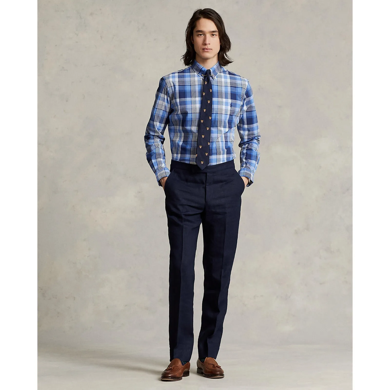 Chemise sur mesure en poplin stretch - Vichy - Bleu Polo Ralph Lauren Vêtements