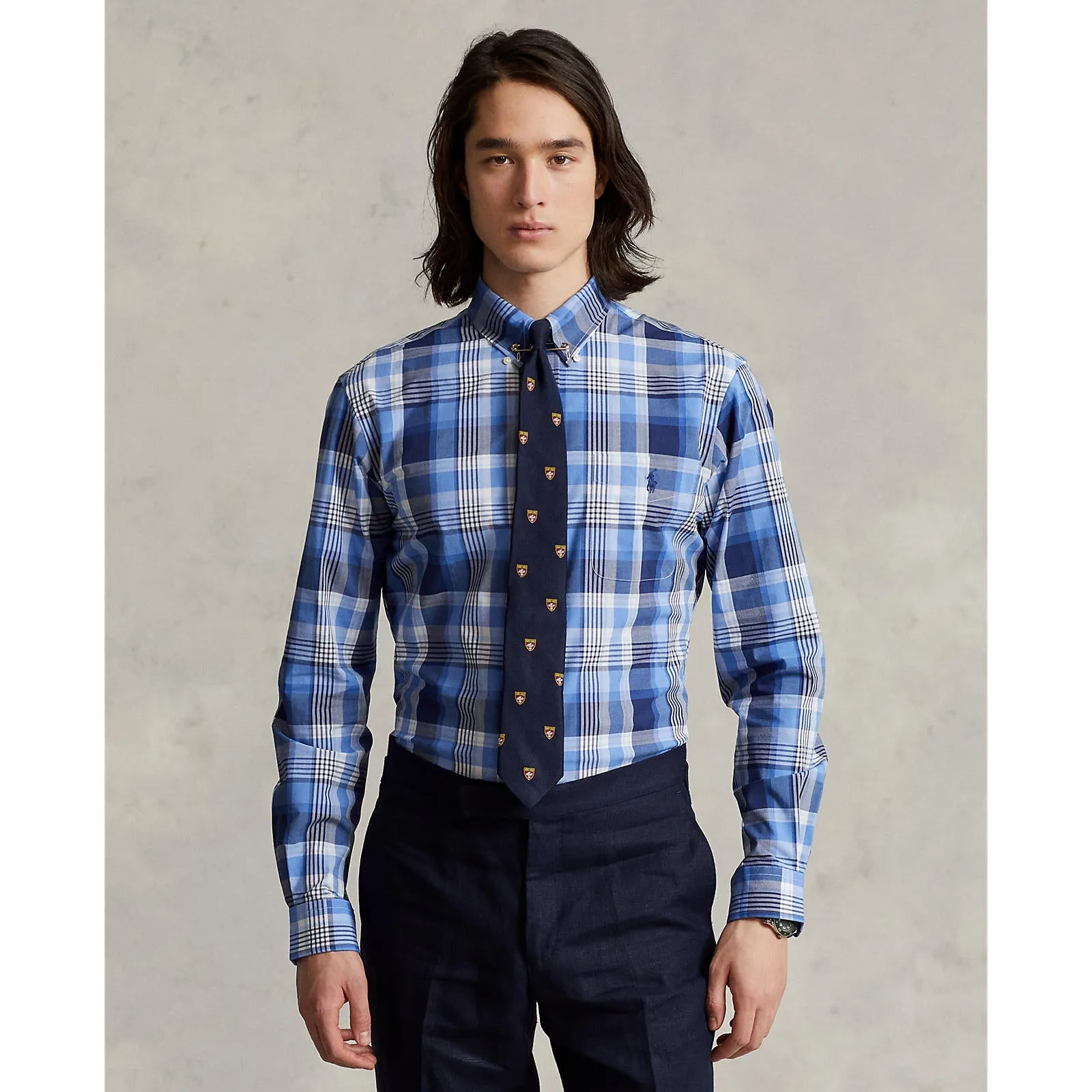 Chemise sur mesure en poplin stretch - Vichy - Bleu Polo Ralph Lauren Vêtements