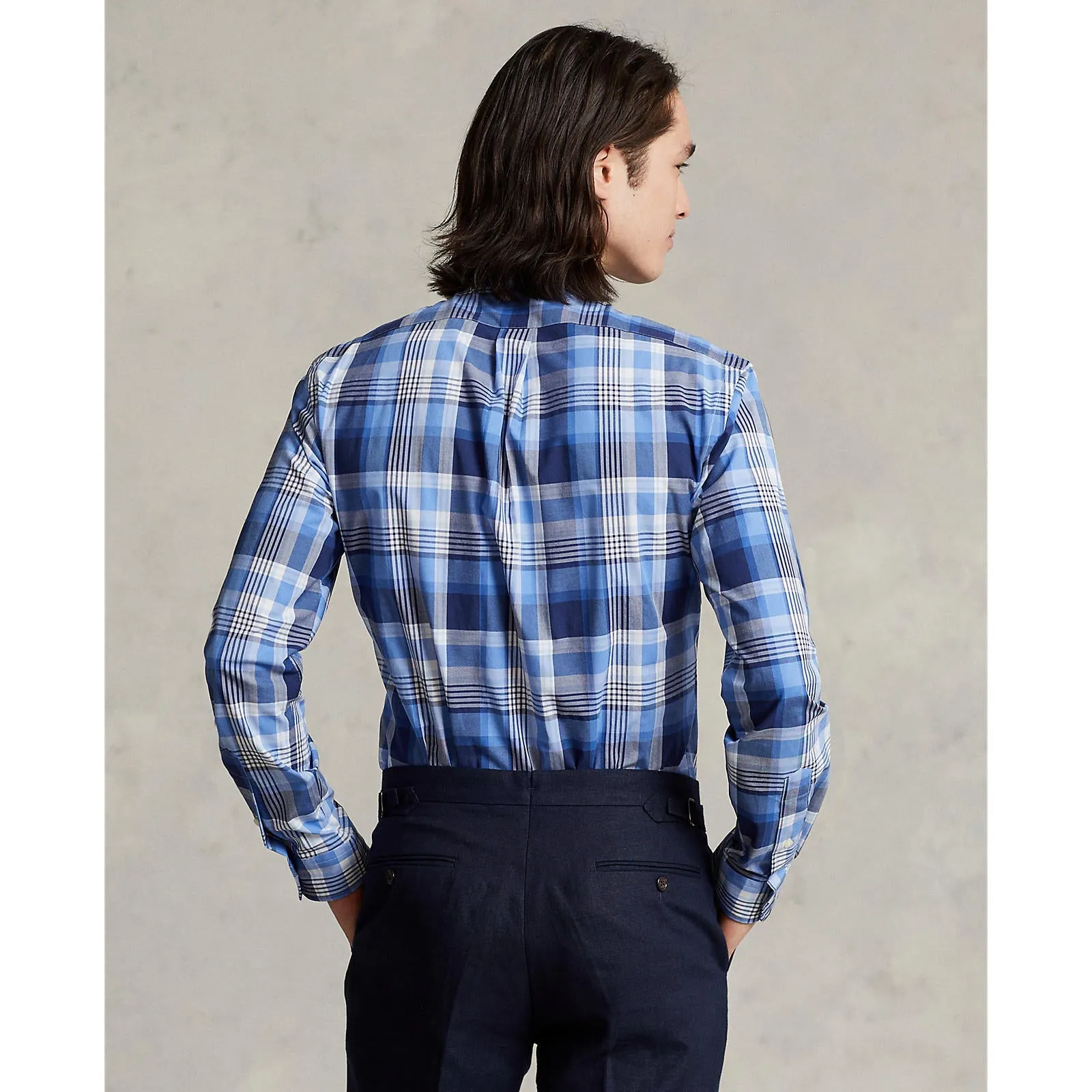 Chemise sur mesure en poplin stretch - Vichy - Bleu Polo Ralph Lauren Vêtements