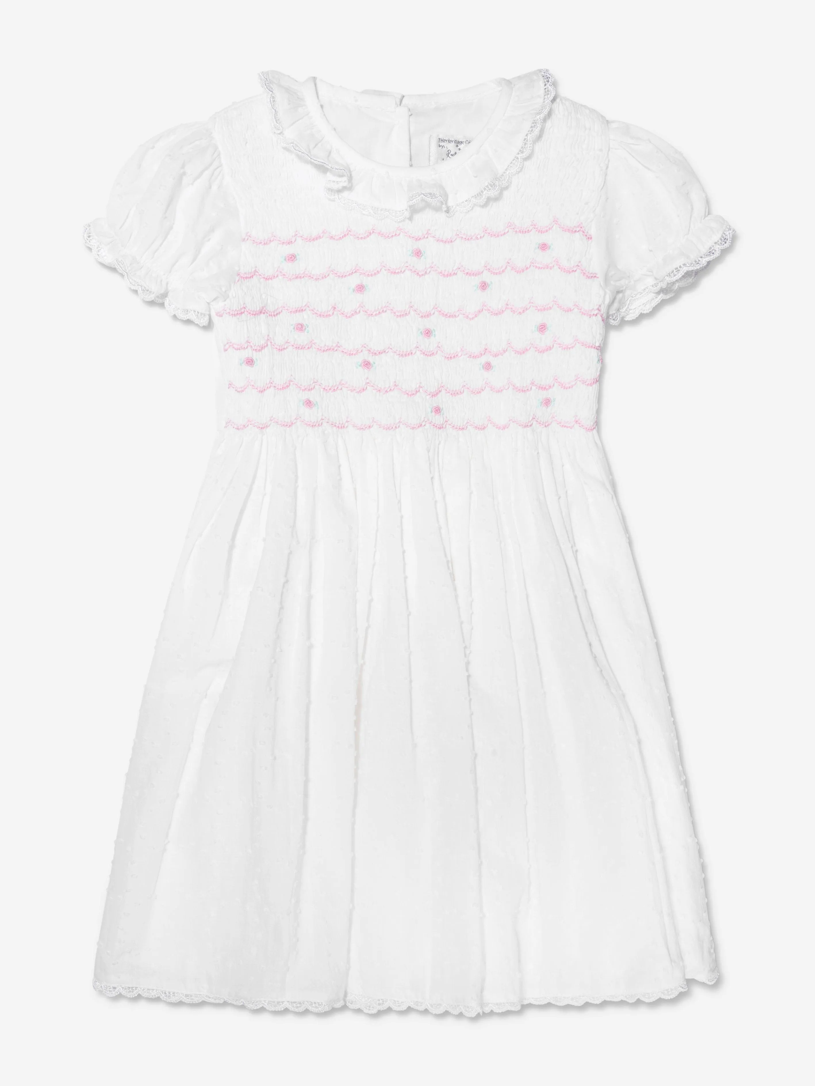 Robe à smocks pour filles Rachel Riley en pointillé suisse couleur ivoire