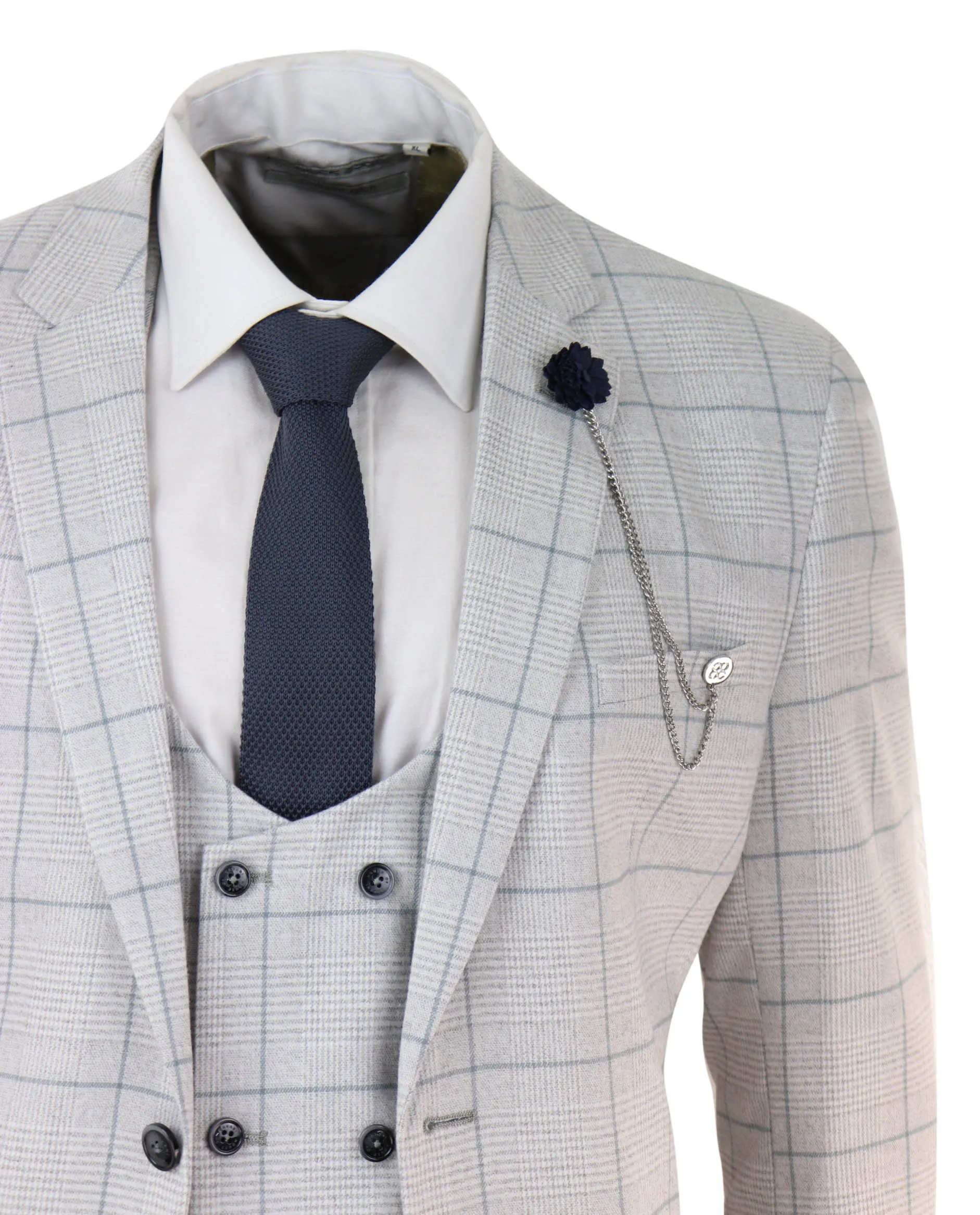 Costume trois pièces gris chiné à double boutonnage Radika