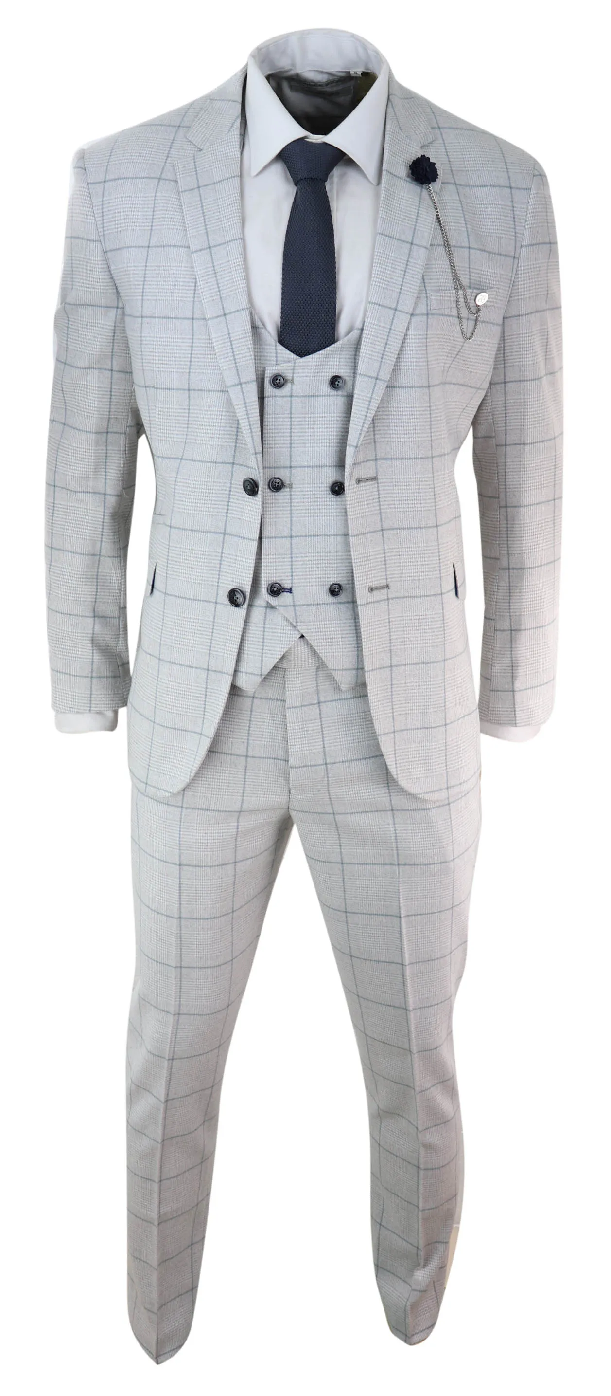 Costume trois pièces gris chiné à double boutonnage Radika