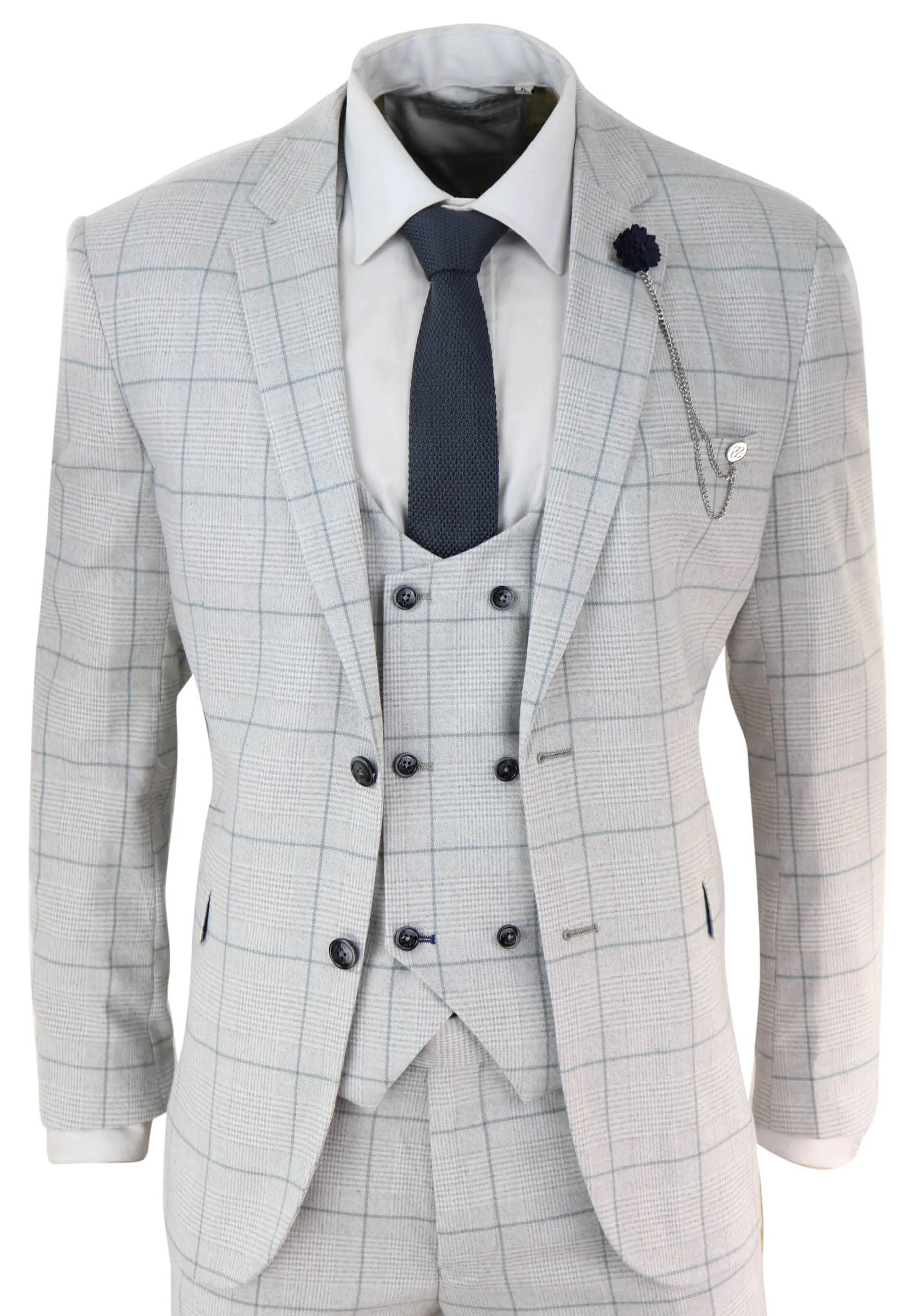 Costume trois pièces gris chiné à double boutonnage Radika
