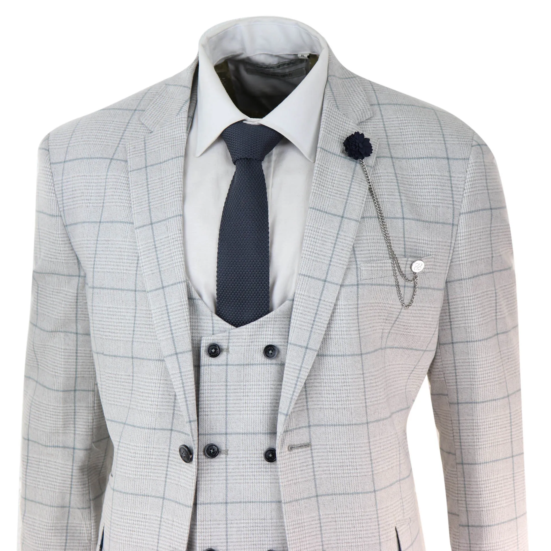 Costume trois pièces gris chiné à double boutonnage Radika