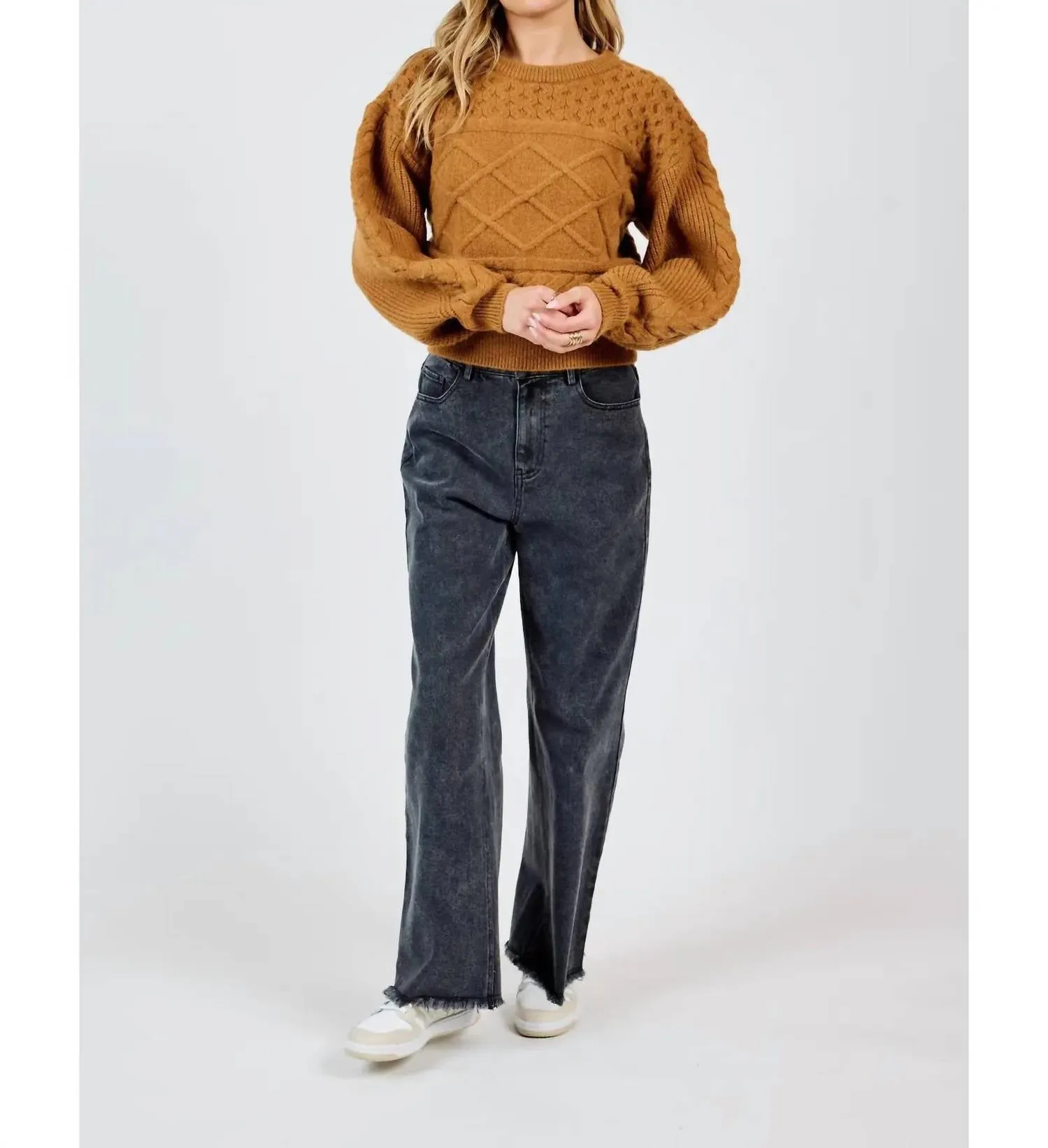 Pull en maille relief marron