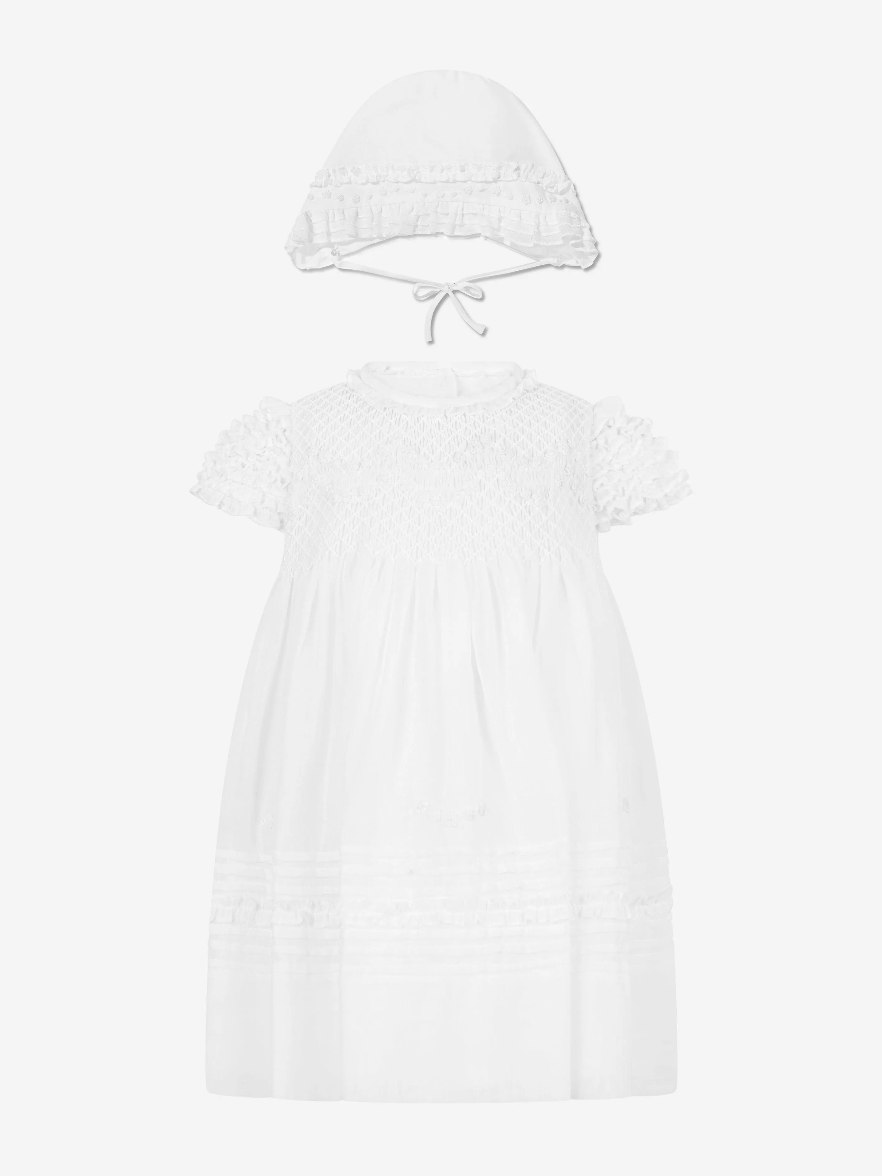 Robe et bonnet pour bébé fille Sarah Louise en ivoire