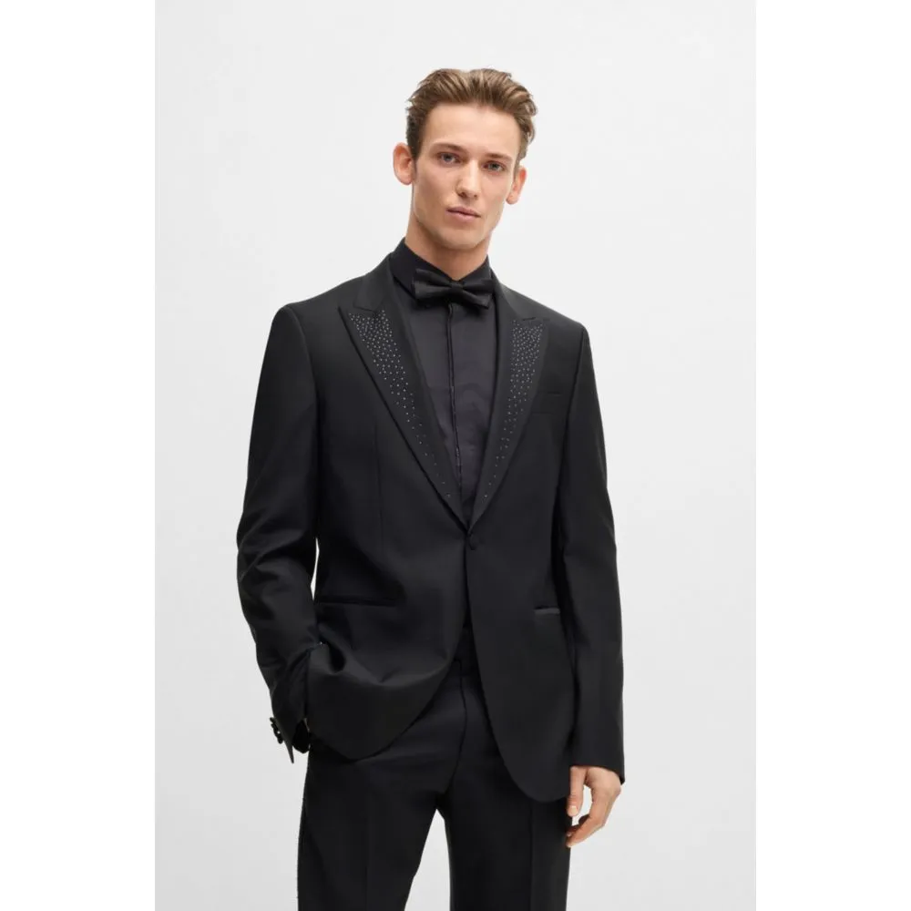 Veste de smoking ajustée avec revers ornés