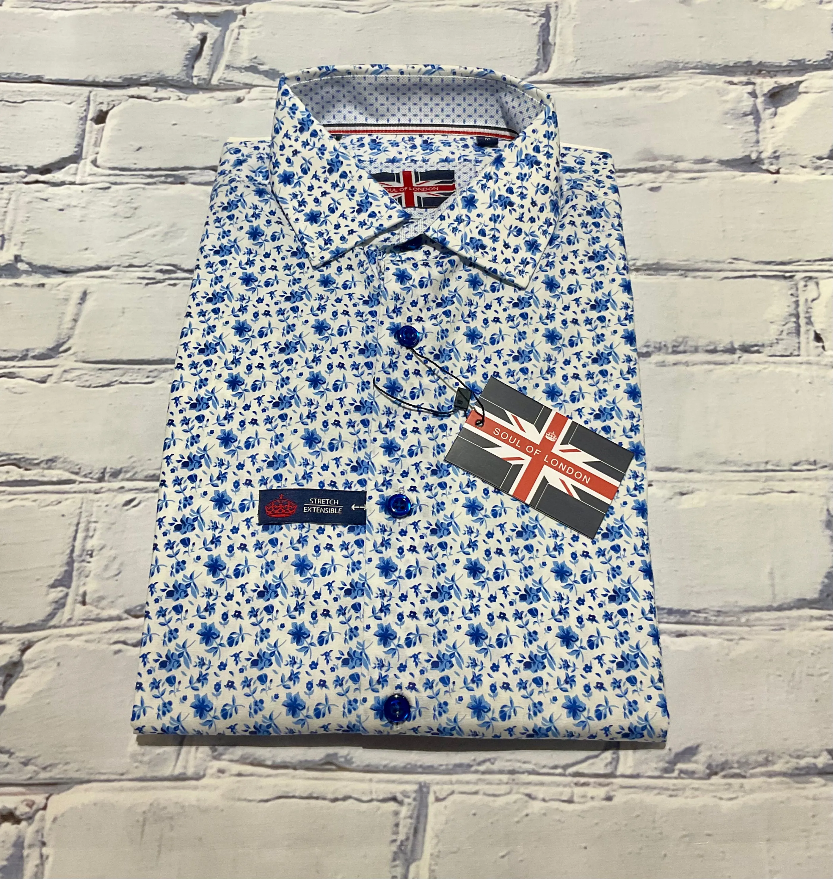 Soul of London LS Chemise de Sport en Coton Élastique