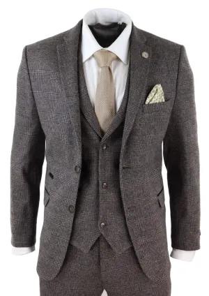 STZ17 Costume 3 pièces en laine à motif tweed marron