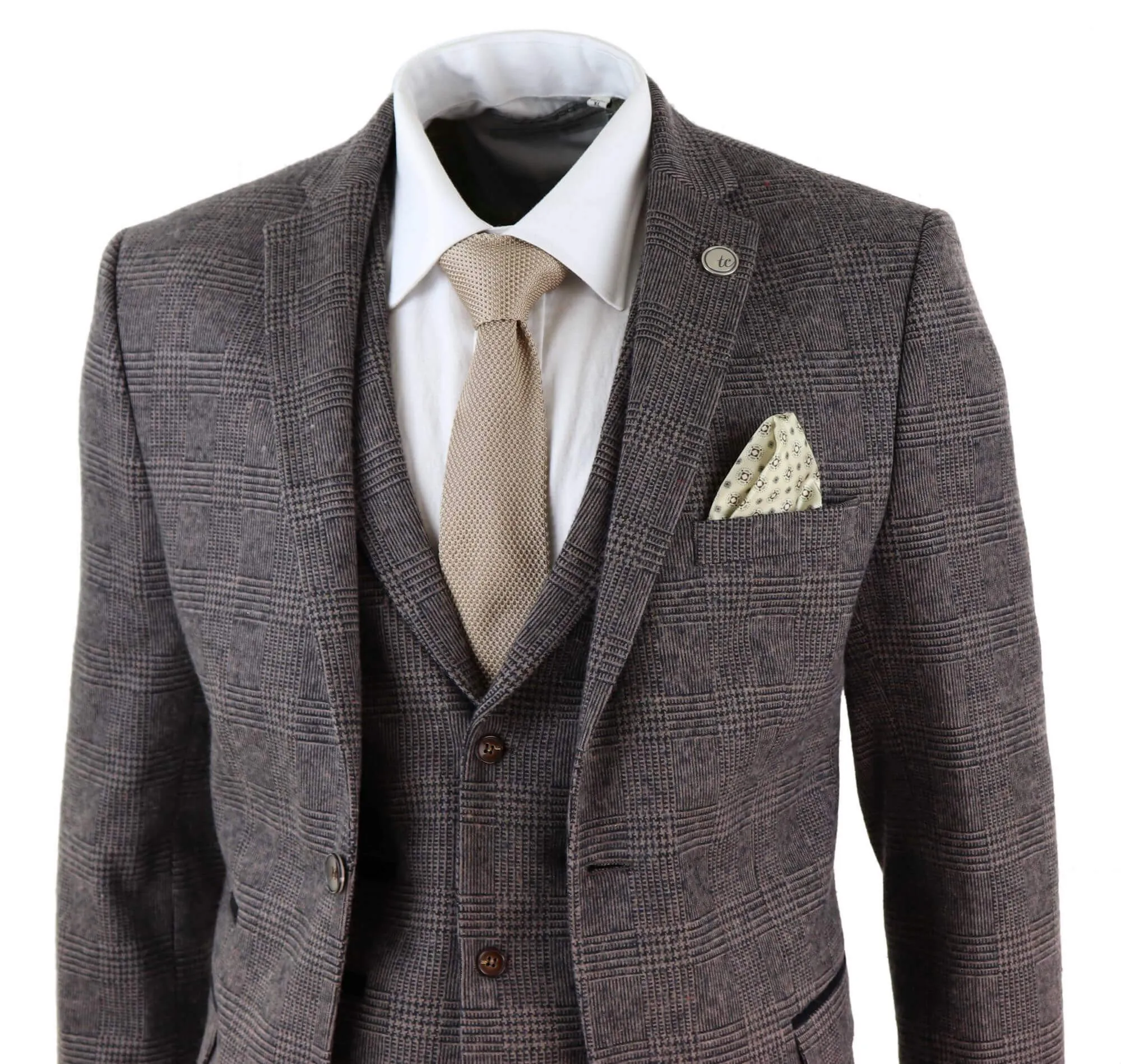 STZ17 Costume 3 pièces en laine à motif tweed marron