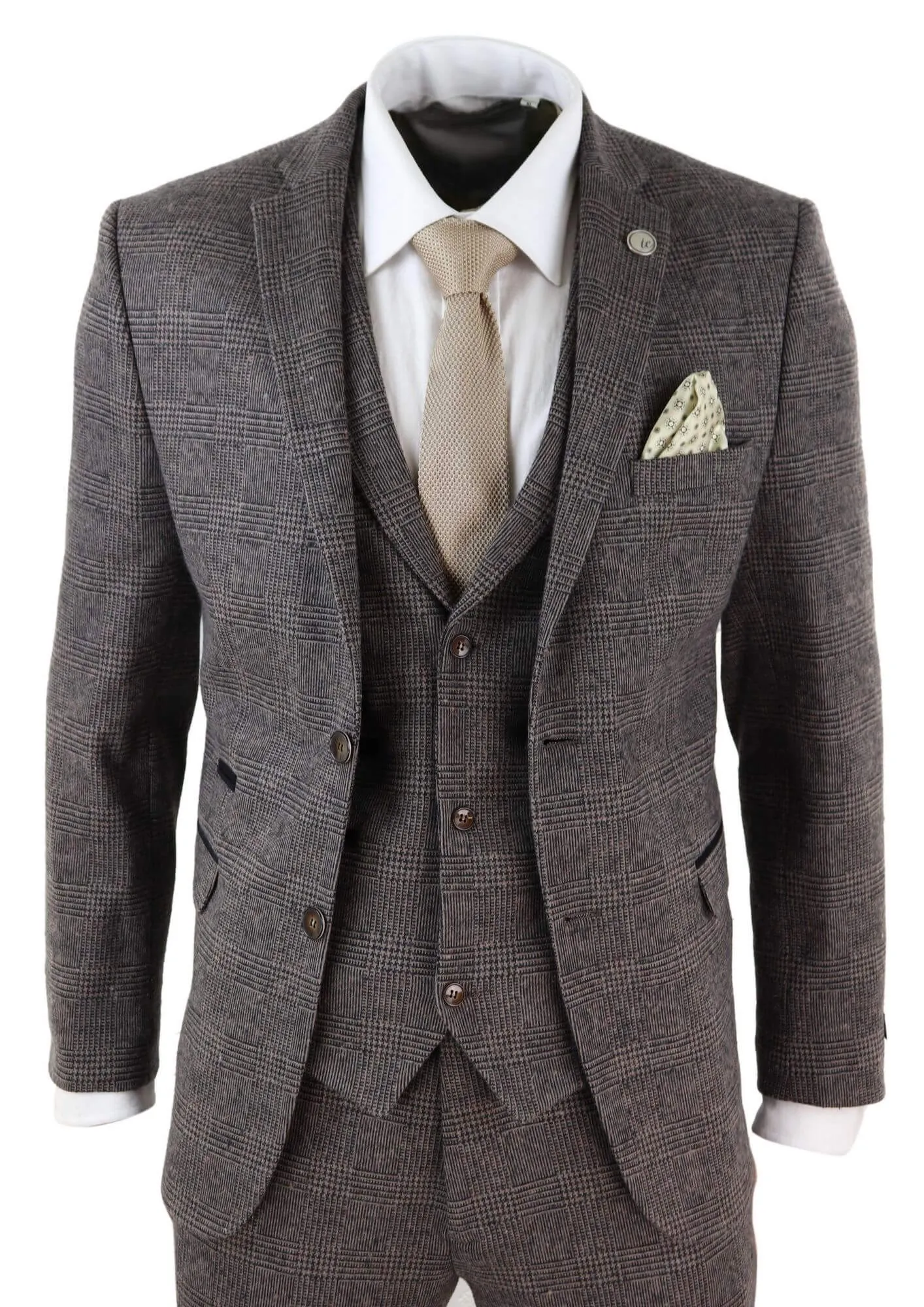 STZ17 Costume 3 pièces en laine à motif tweed marron