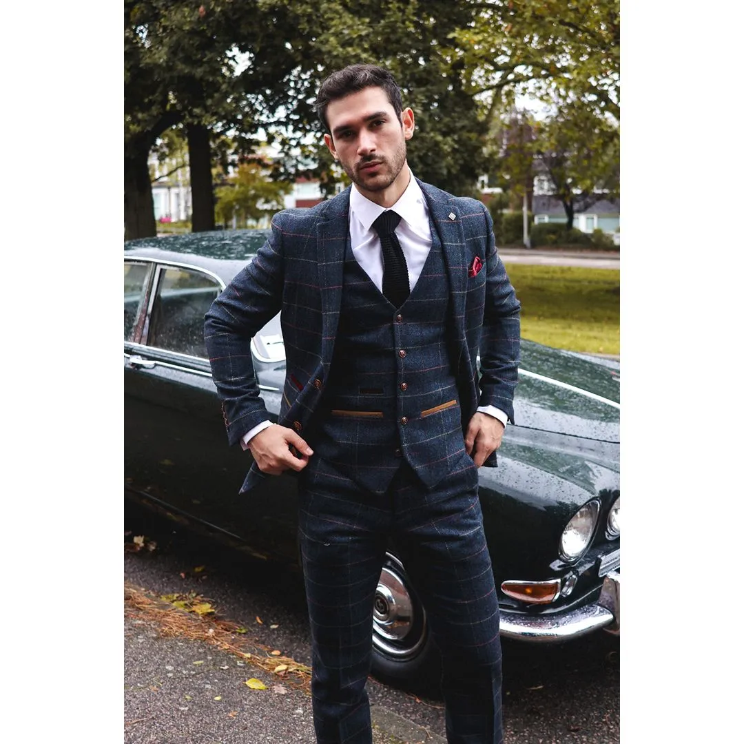 Costume en tweed à carreaux Thomas Navy 3 pièces