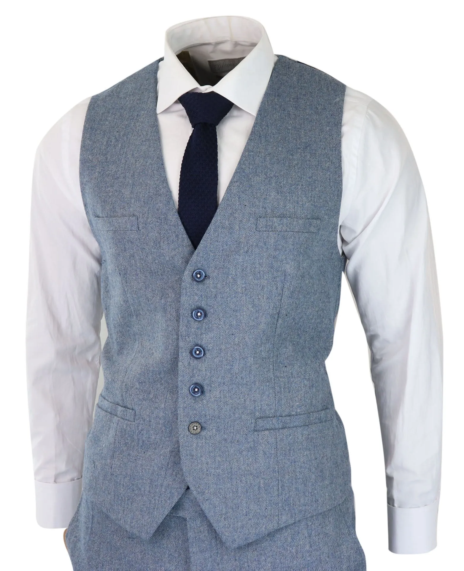 Costume en laine bleu tweed vintage Wells 3 pièces
