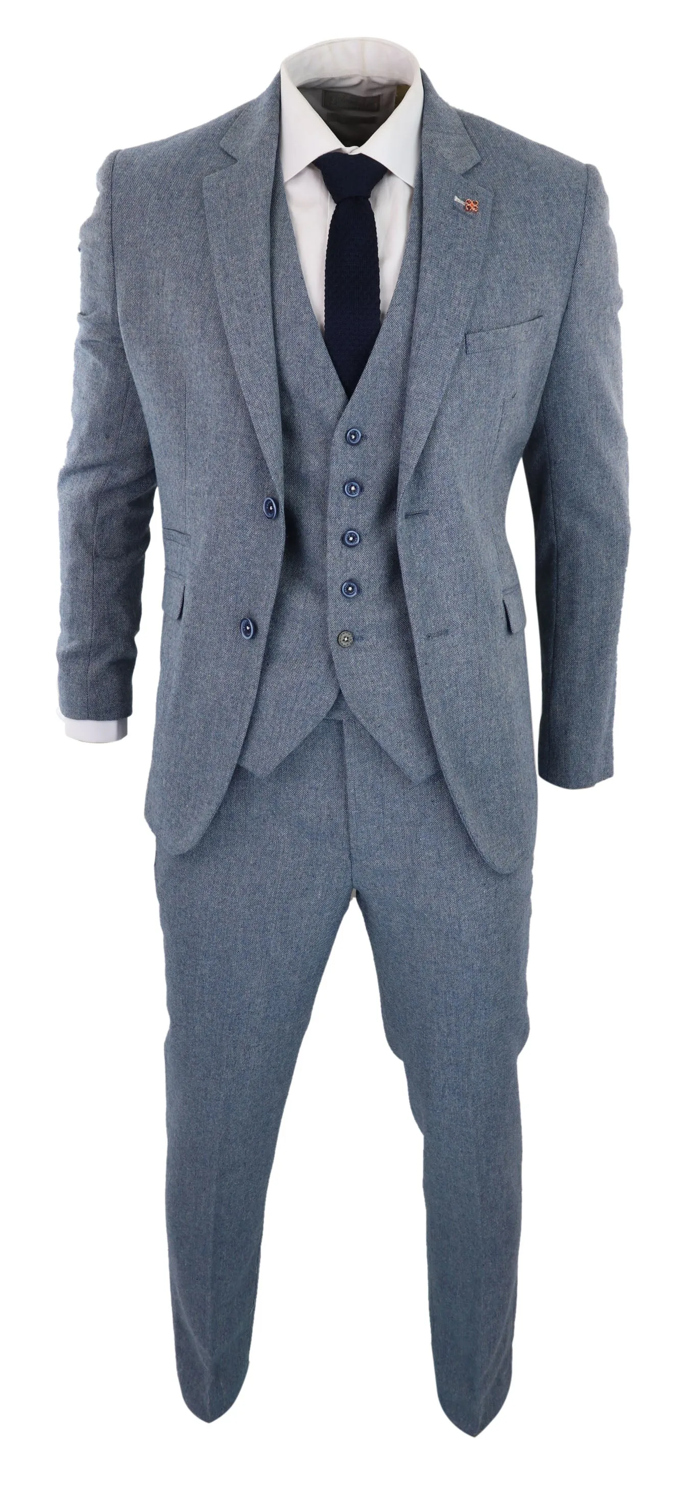 Costume en laine bleu tweed vintage Wells 3 pièces