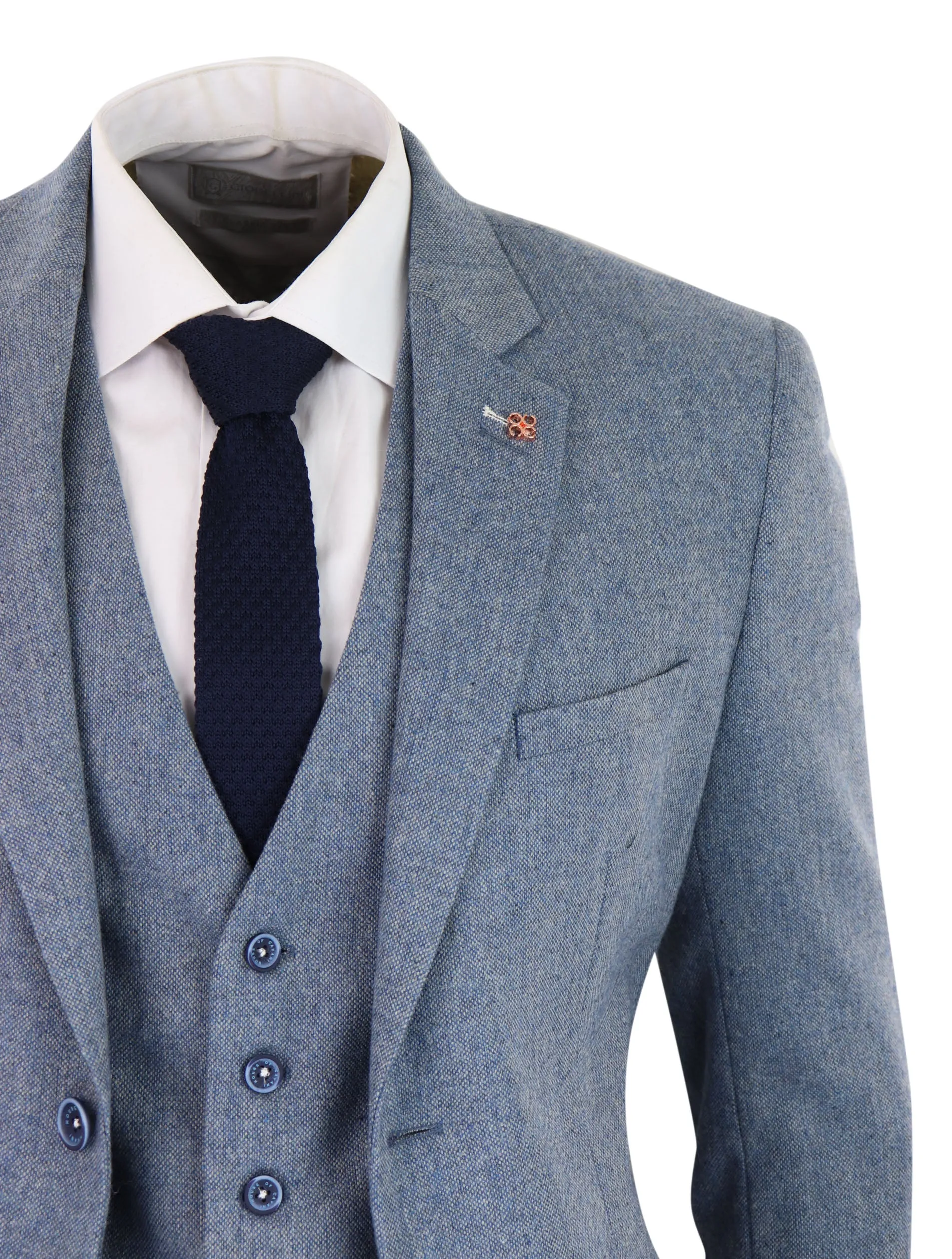 Costume en laine bleu tweed vintage Wells 3 pièces
