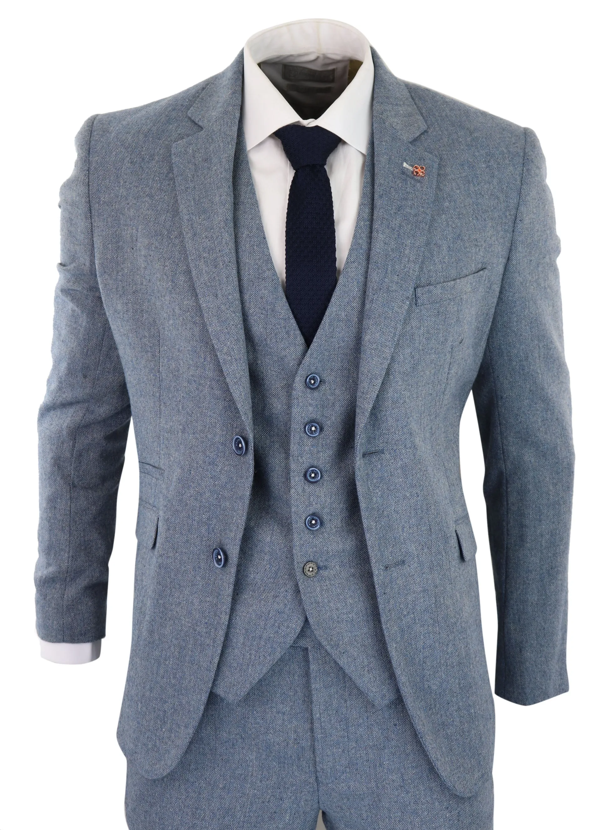 Costume en laine bleu tweed vintage Wells 3 pièces