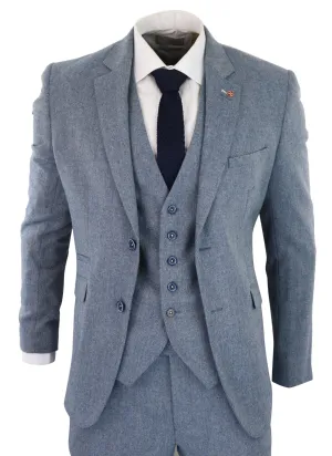 Costume en laine bleu tweed vintage Wells 3 pièces